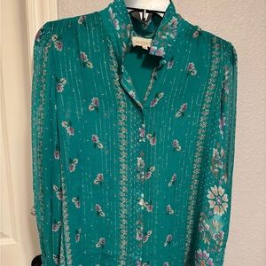 Sezane Teal Floral Blouse